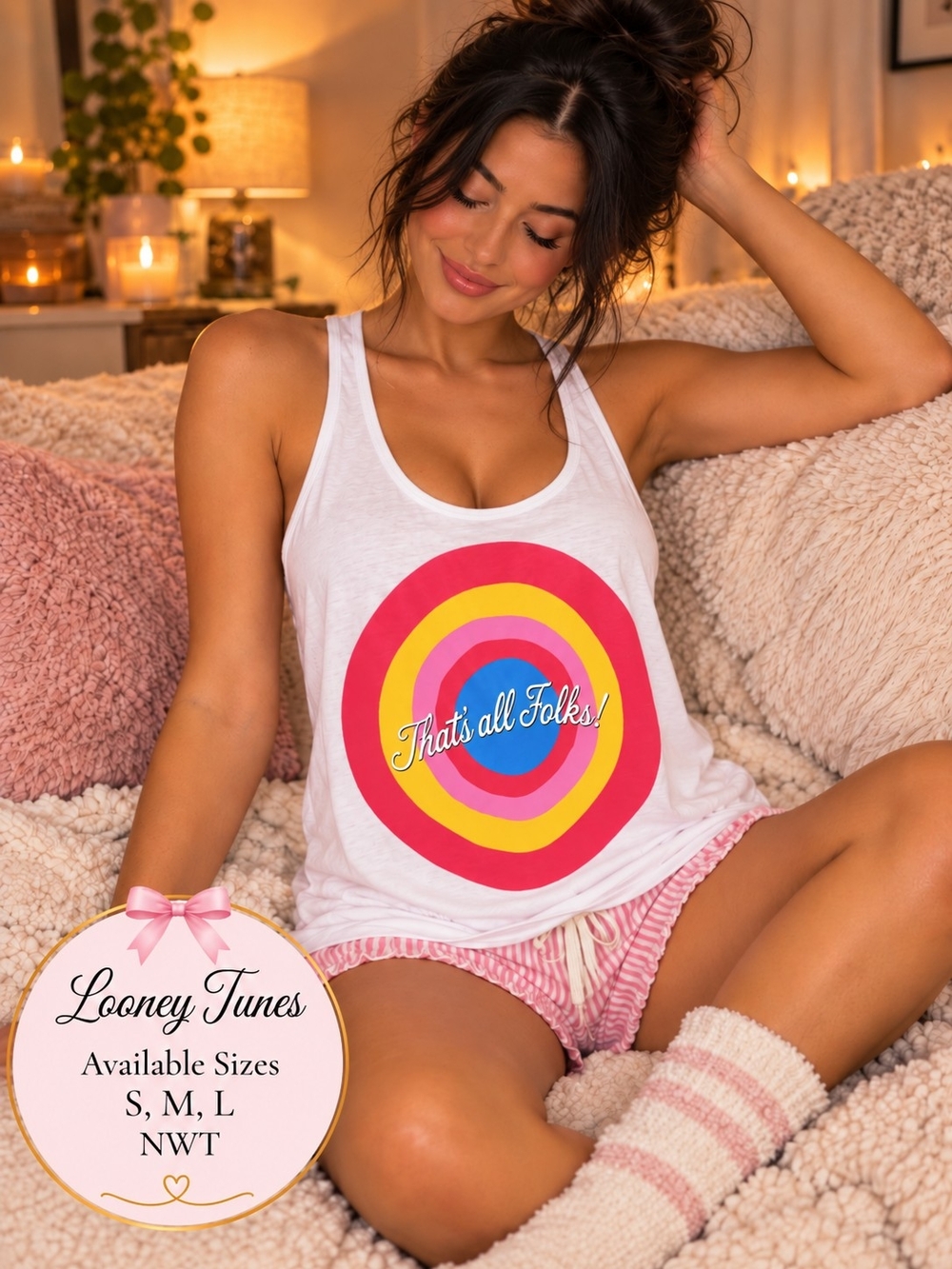 Warner Bros. Looney Tunes NWT "That’s All Folks" Racerback Sleep Tank Top